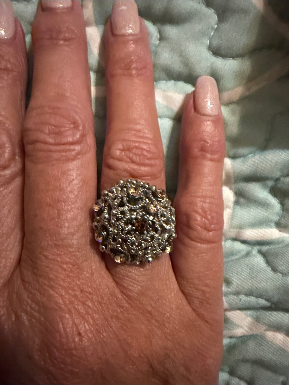 Filigree Dome Cocktail Ring in Silver with Smoky Accents
